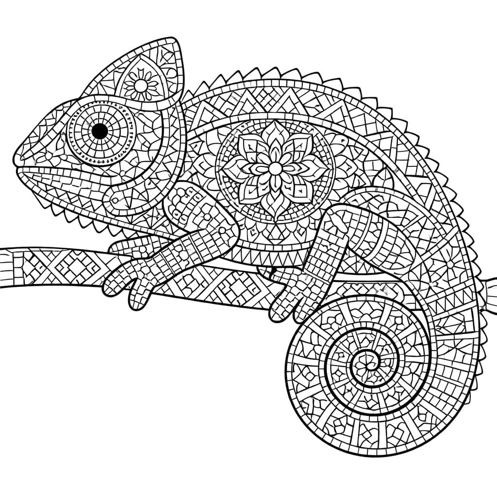 Coloriage Mandala: Caméléon mosaïque Mandalas
