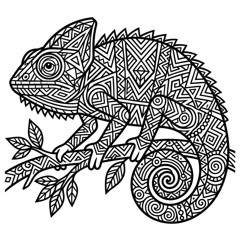 Coloriage Mandala: Caméléon tribal Mandalas
