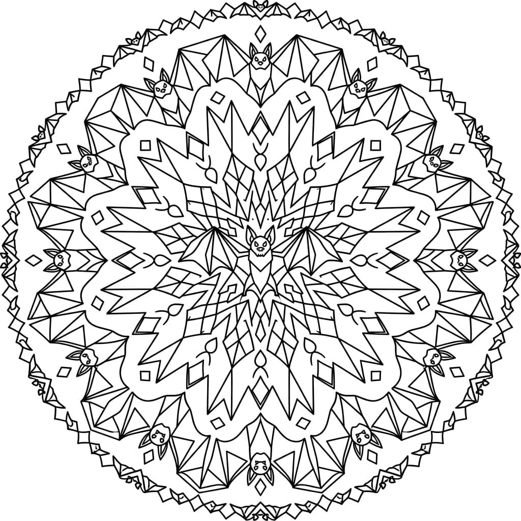 Coloriage Mandala: Chauves-souris aux formes géométriques Mandalas