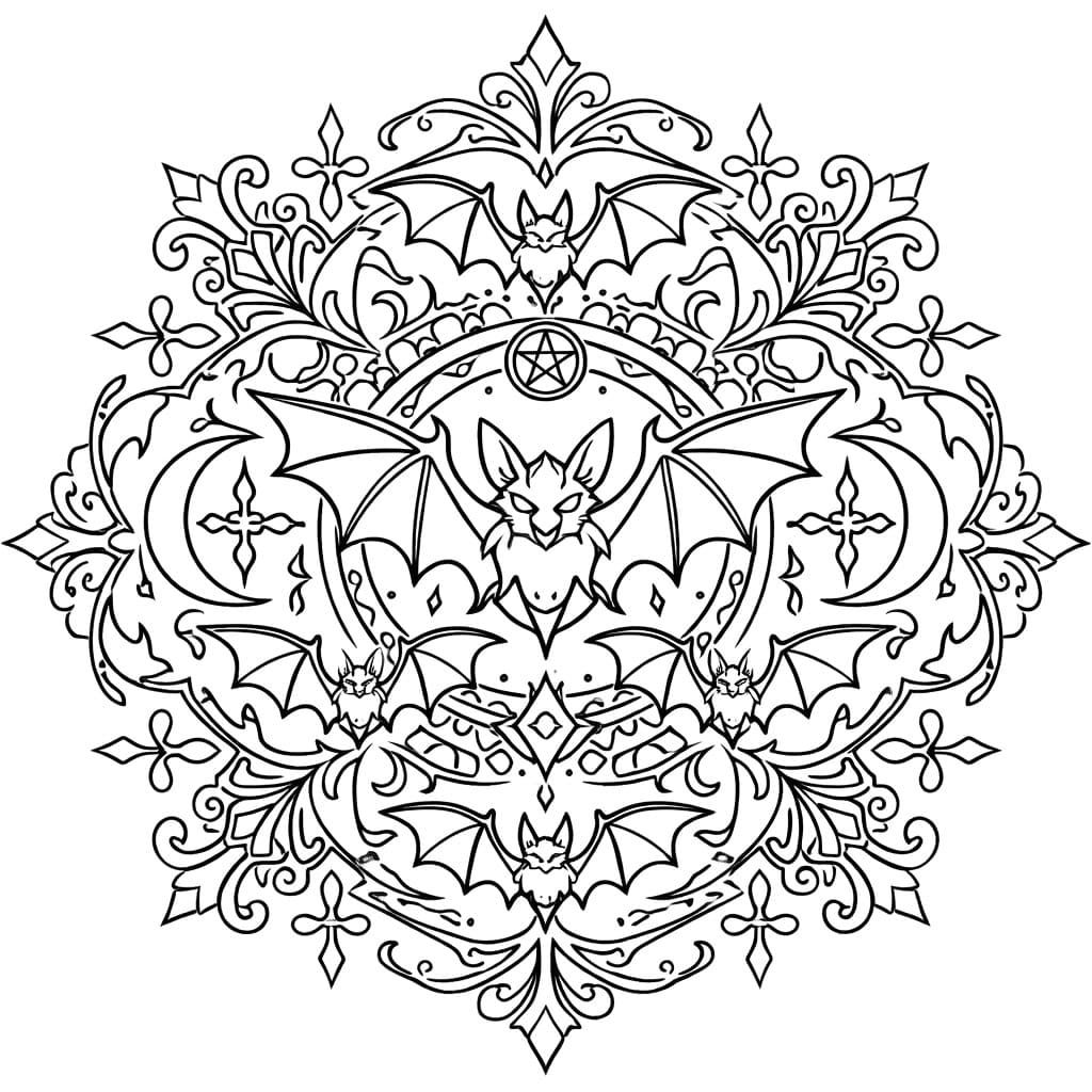 Coloriage Mandala: Chauves-souris aux motifs ornementaux Mandalas