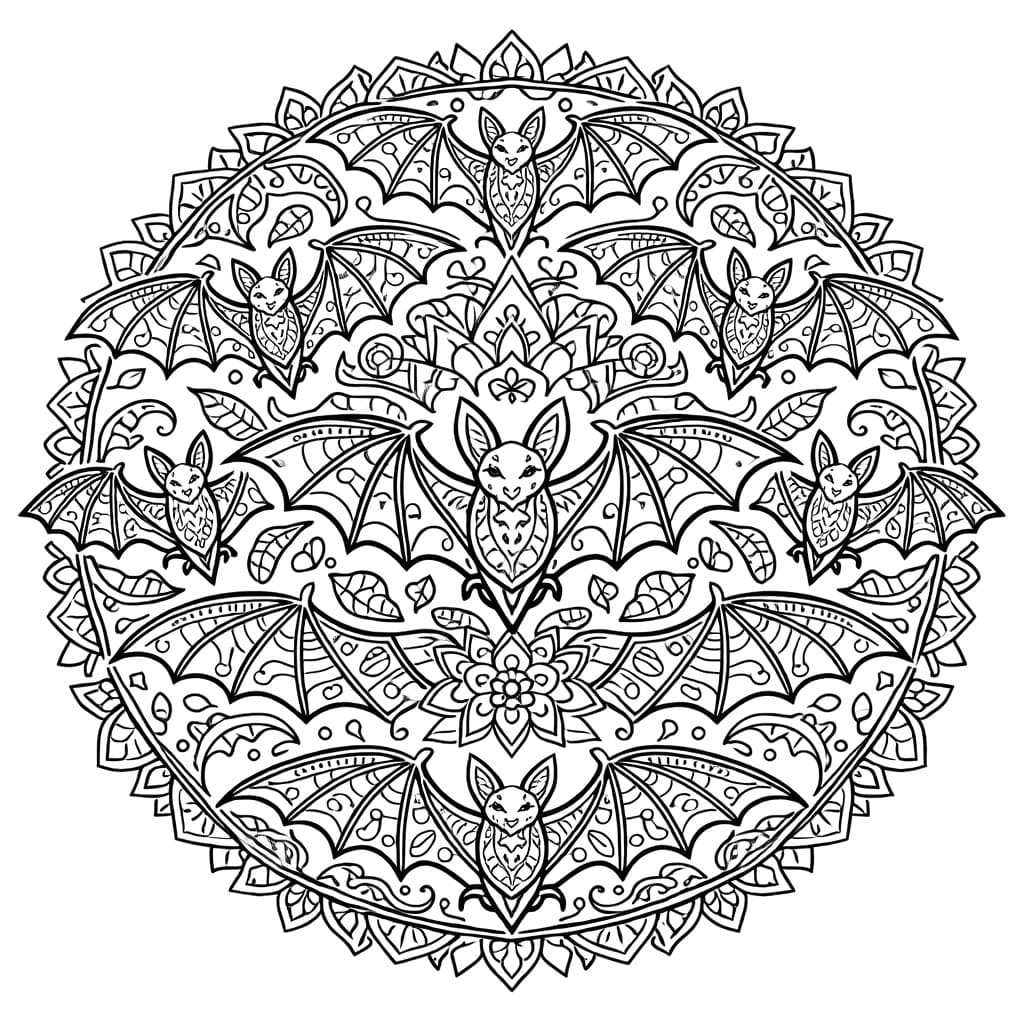 Coloriage Mandala: Chauves-souris complexes Mandalas