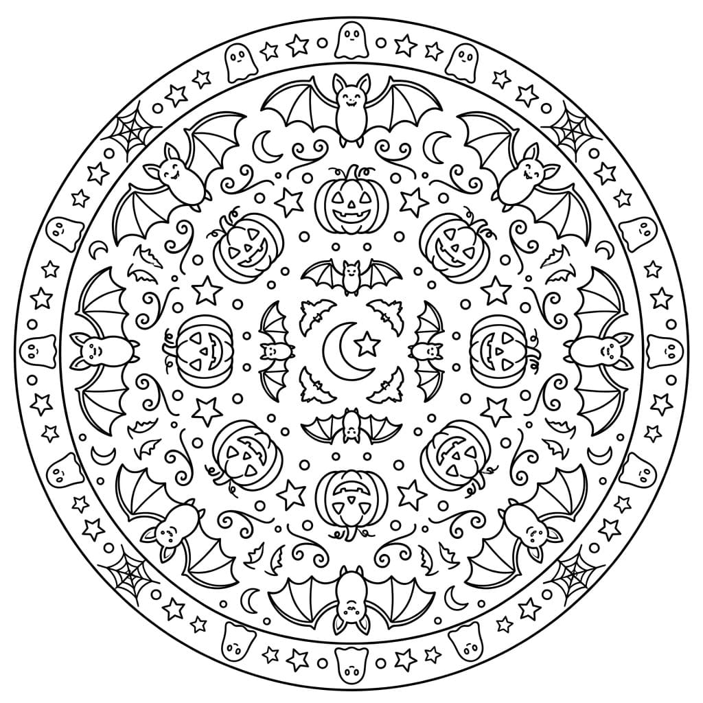 Coloriage Mandala: Chauves-souris de la nuit d'Halloween Mandalas
