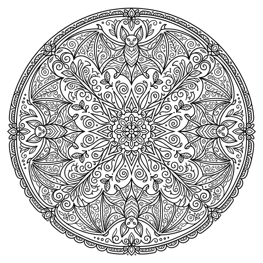 Coloriage Mandala: Chauves-souris dur Mandalas