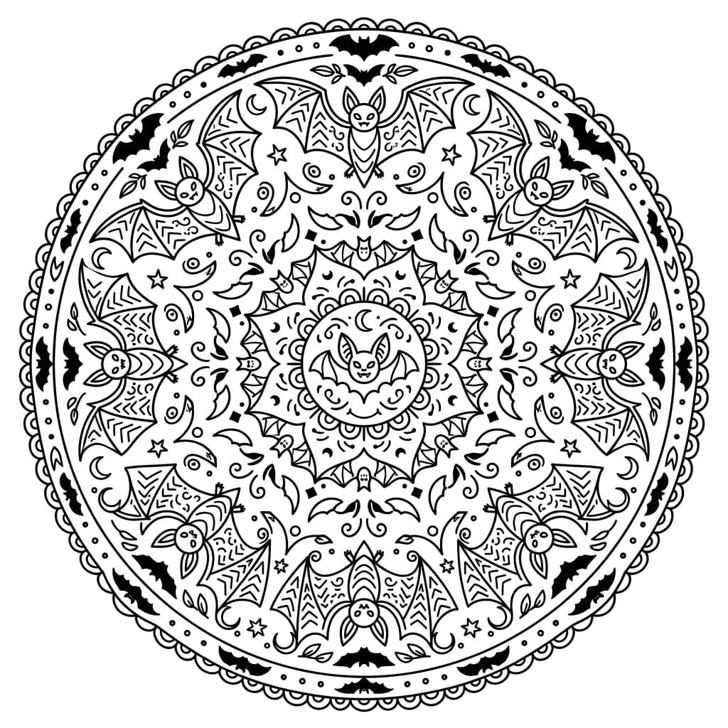 Coloriage Mandala: Chauves-souris et phénomènes nocturnes Mandalas