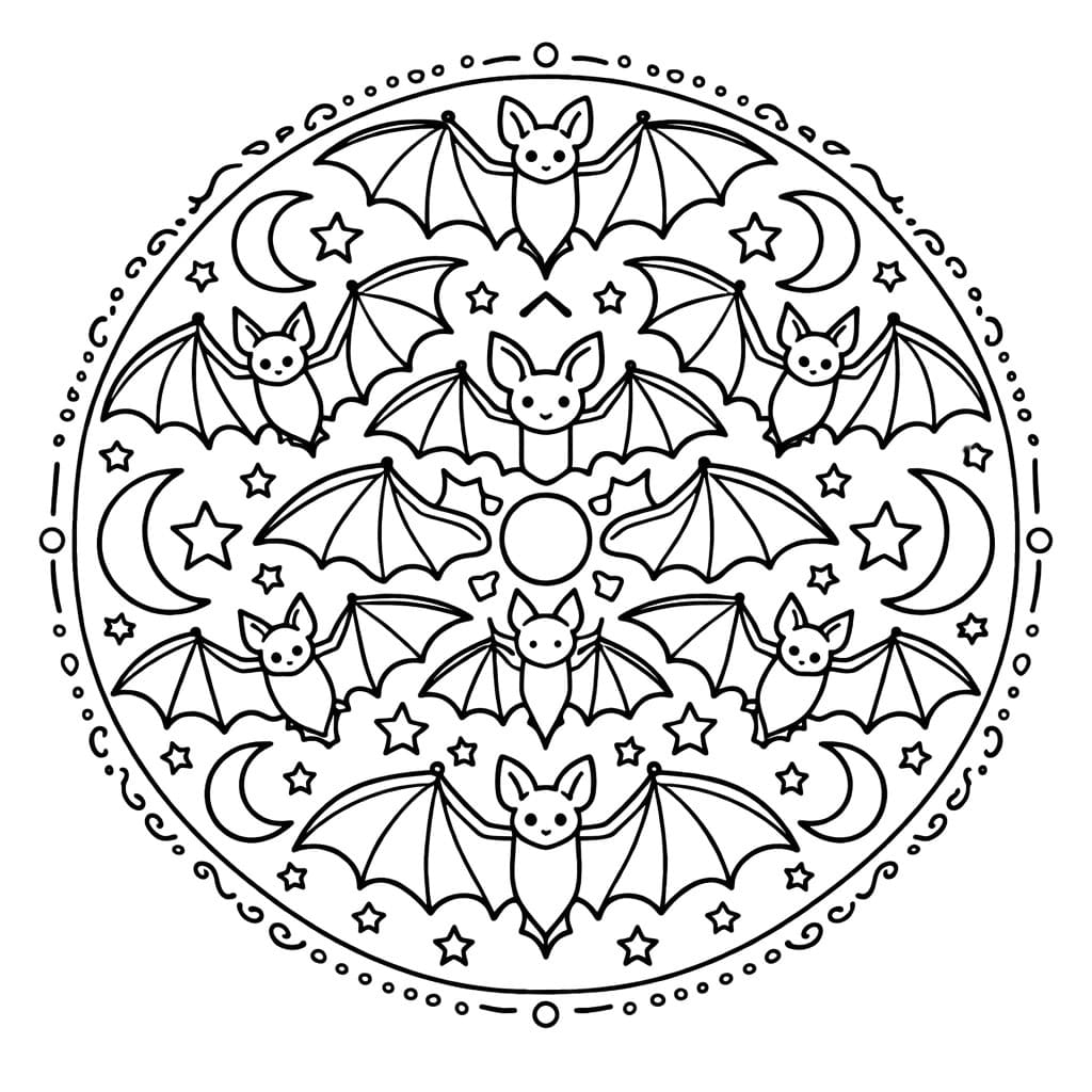 Coloriage Mandala: Chauves-souris facile Mandalas