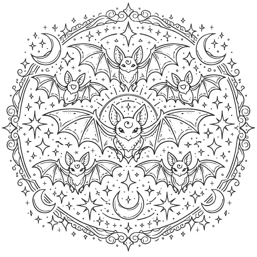 Coloriage Mandala: Chauves-souris fantastiques Mandalas