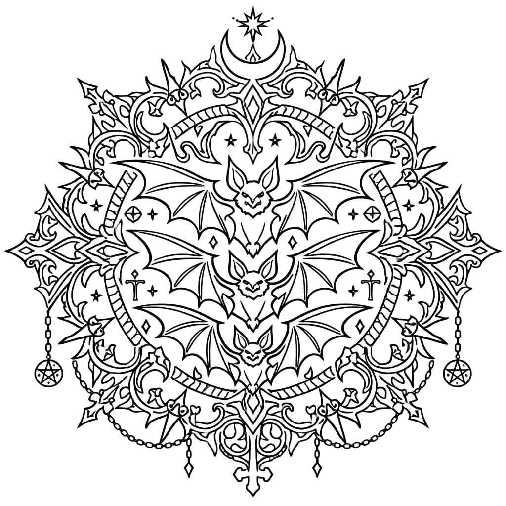 Coloriage Mandala: Chauves-souris gothiques Mandalas