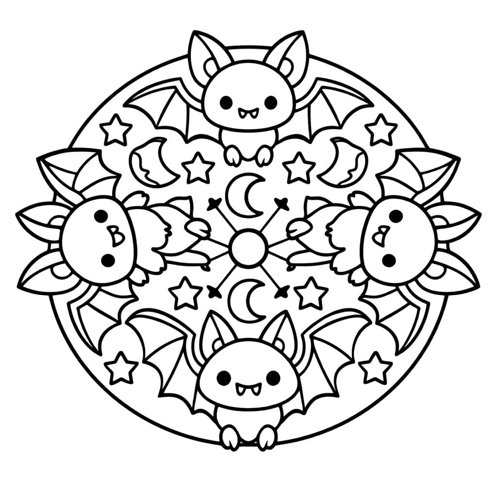 Coloriage Mandala: Chauves-souris mignonnes Mandalas