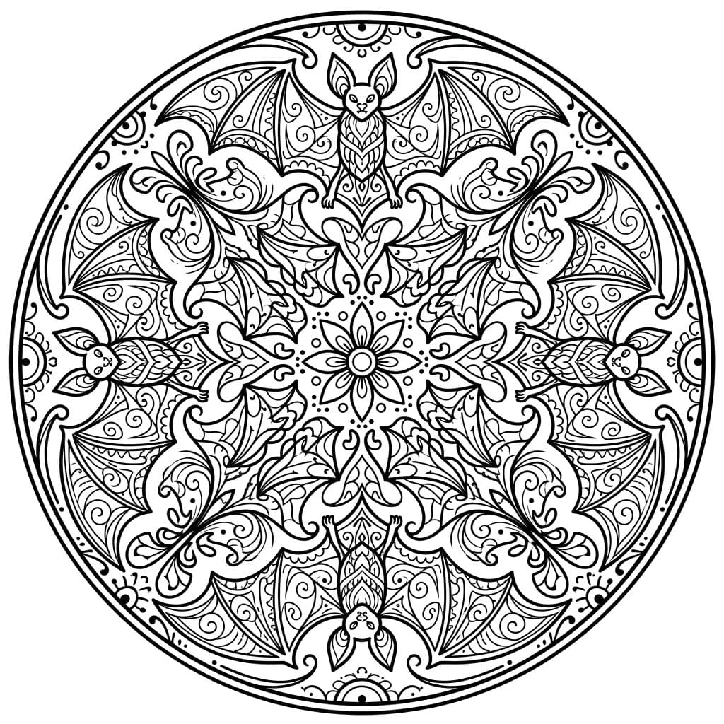Coloriage Mandala: Chauves-souris pour adultes Mandalas