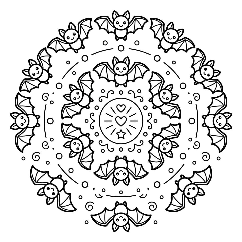 Coloriage Mandala: Chauves-souris pour enfants Mandalas