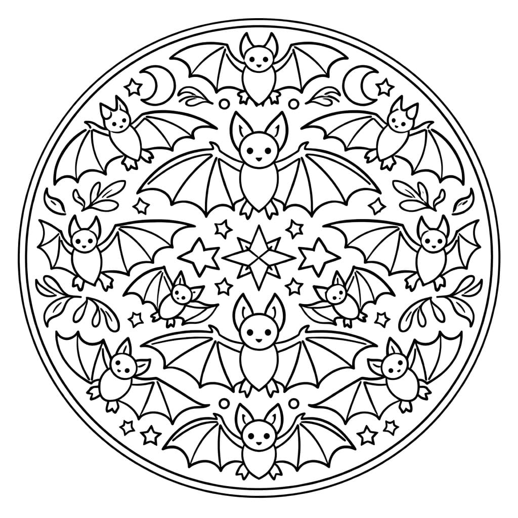 Coloriage Mandala: Chauves-souris simples Mandalas
