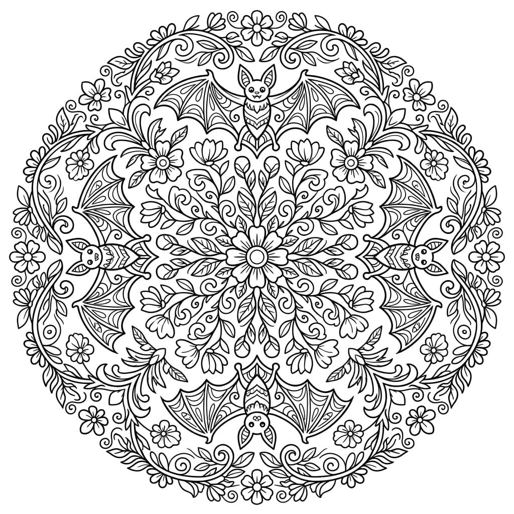 Coloriage Mandala: Chauves-souris splendides Mandalas
