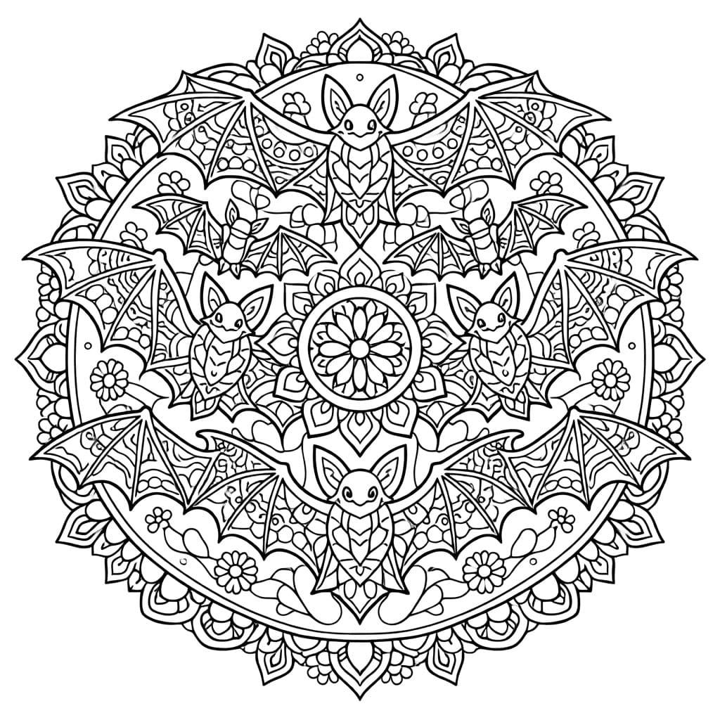 Coloriage Mandala: Chauves-souris symétriques Mandalas