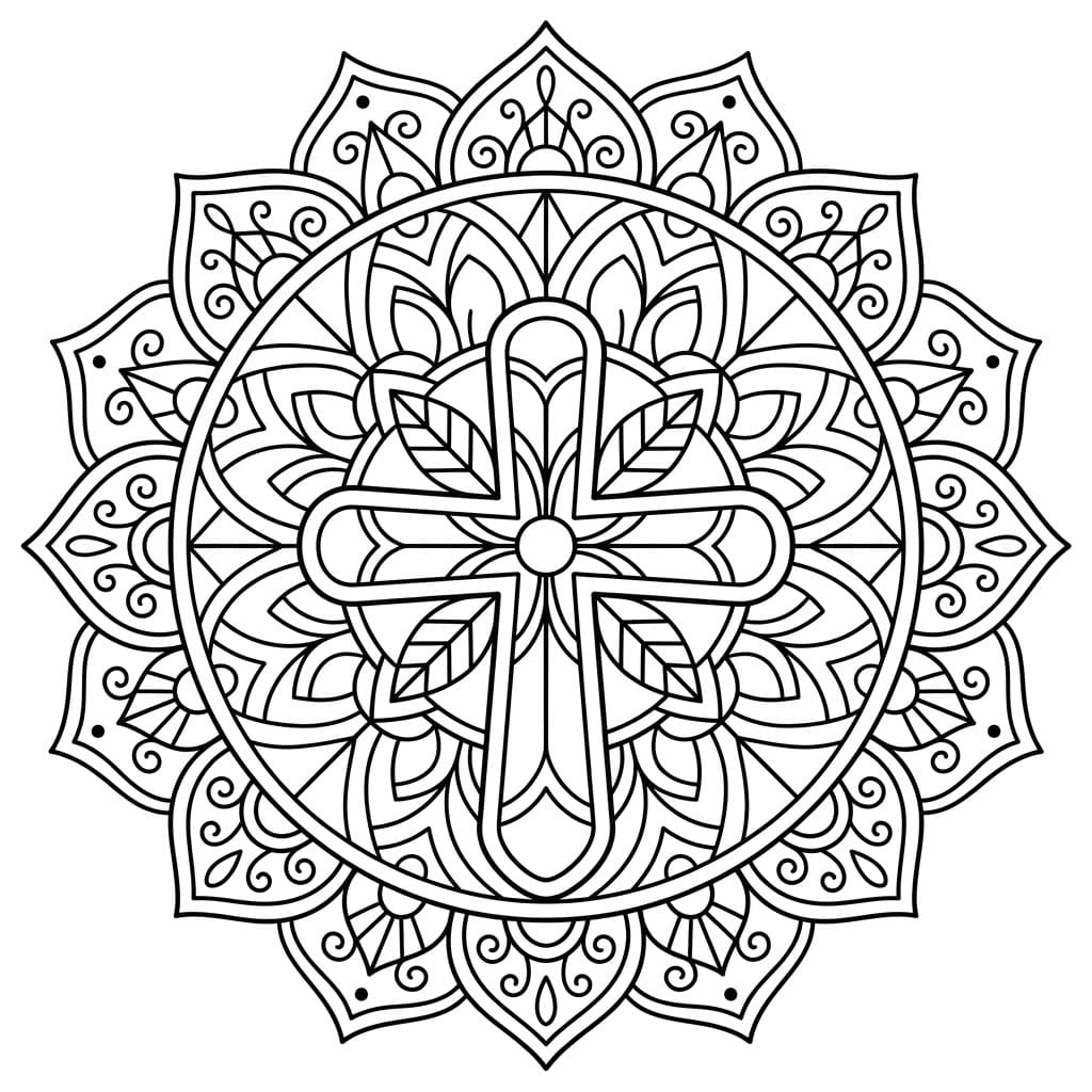 Coloriage Mandala: Croix à motif géométrique Mandalas