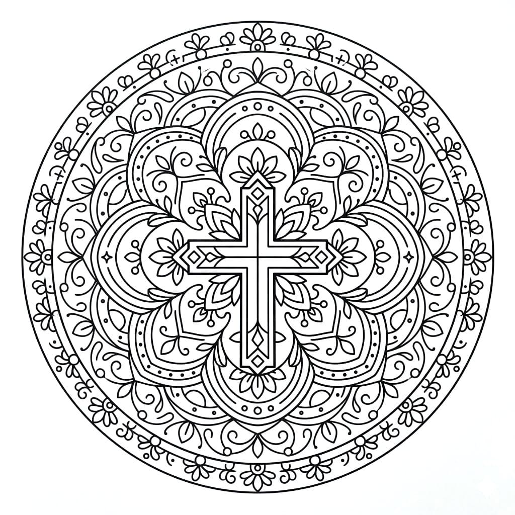 Coloriage Mandala: Croix à motif symétrique Mandalas