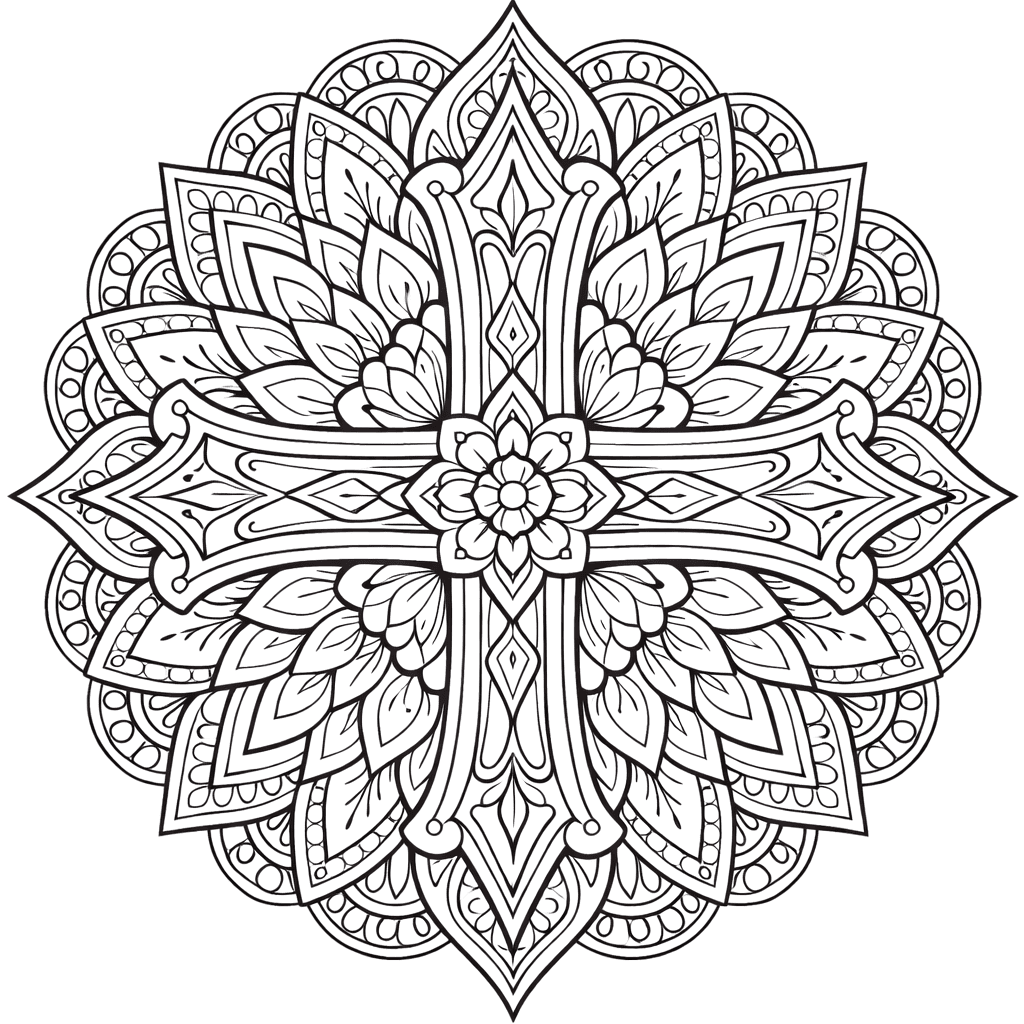 Coloriage Mandala: Croix à motifs ethniques Mandalas