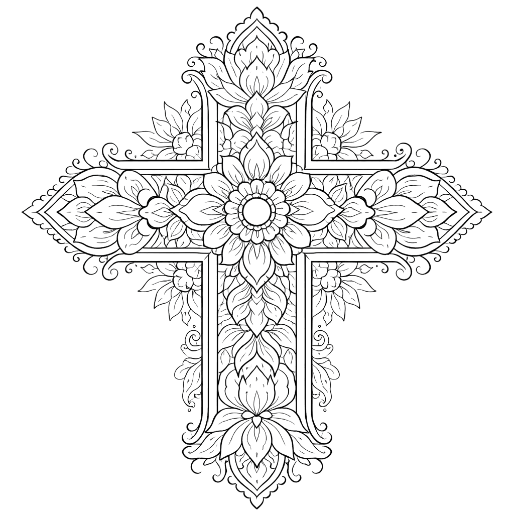 Coloriage Mandala: Croix à motifs floraux Mandalas