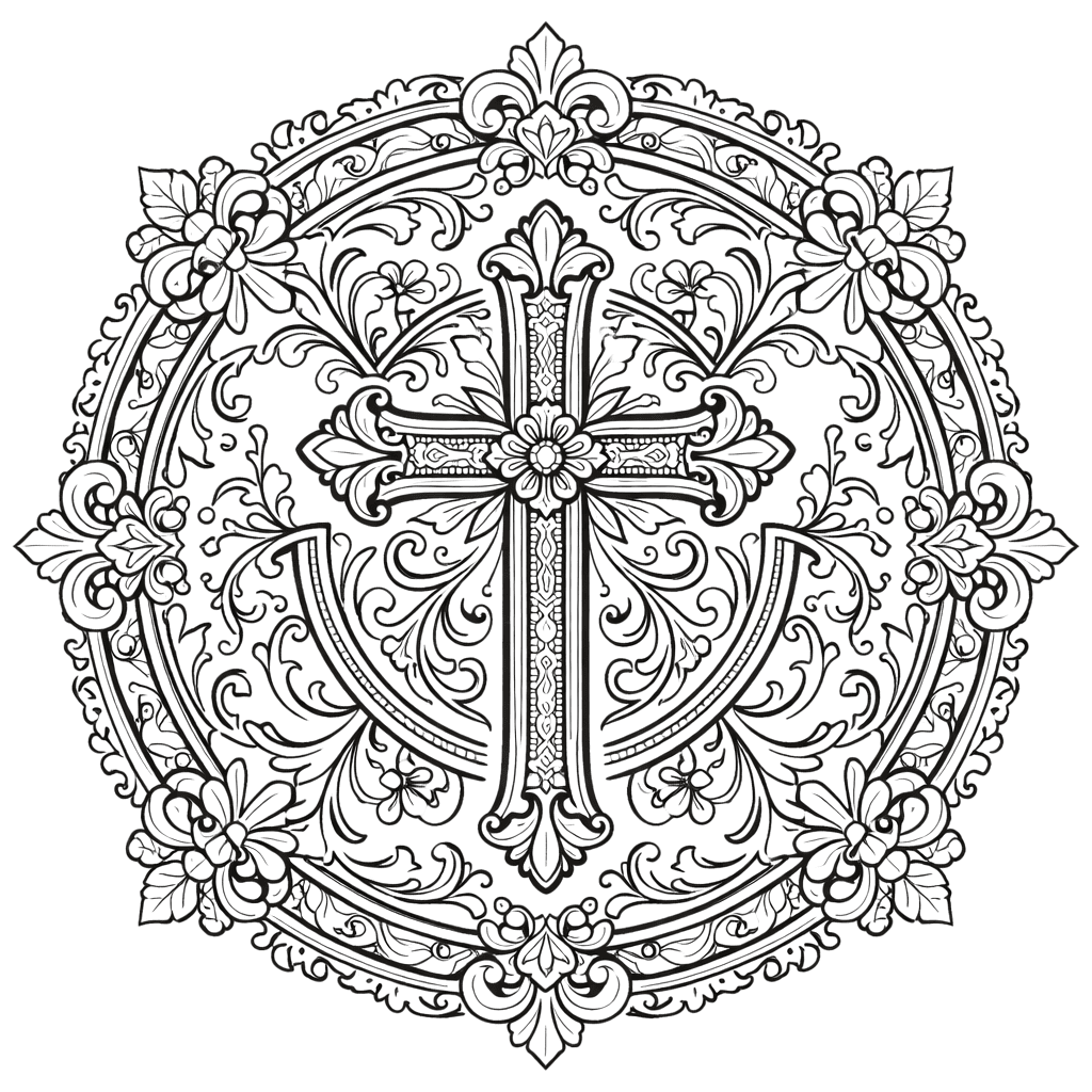 Coloriage Mandala: Croix à motifs victoriens Mandalas