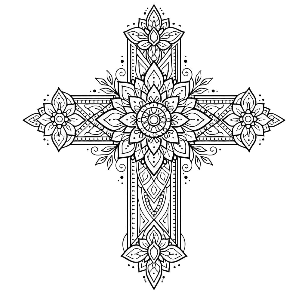 Coloriage Mandala: Croix au motif sacré Mandalas