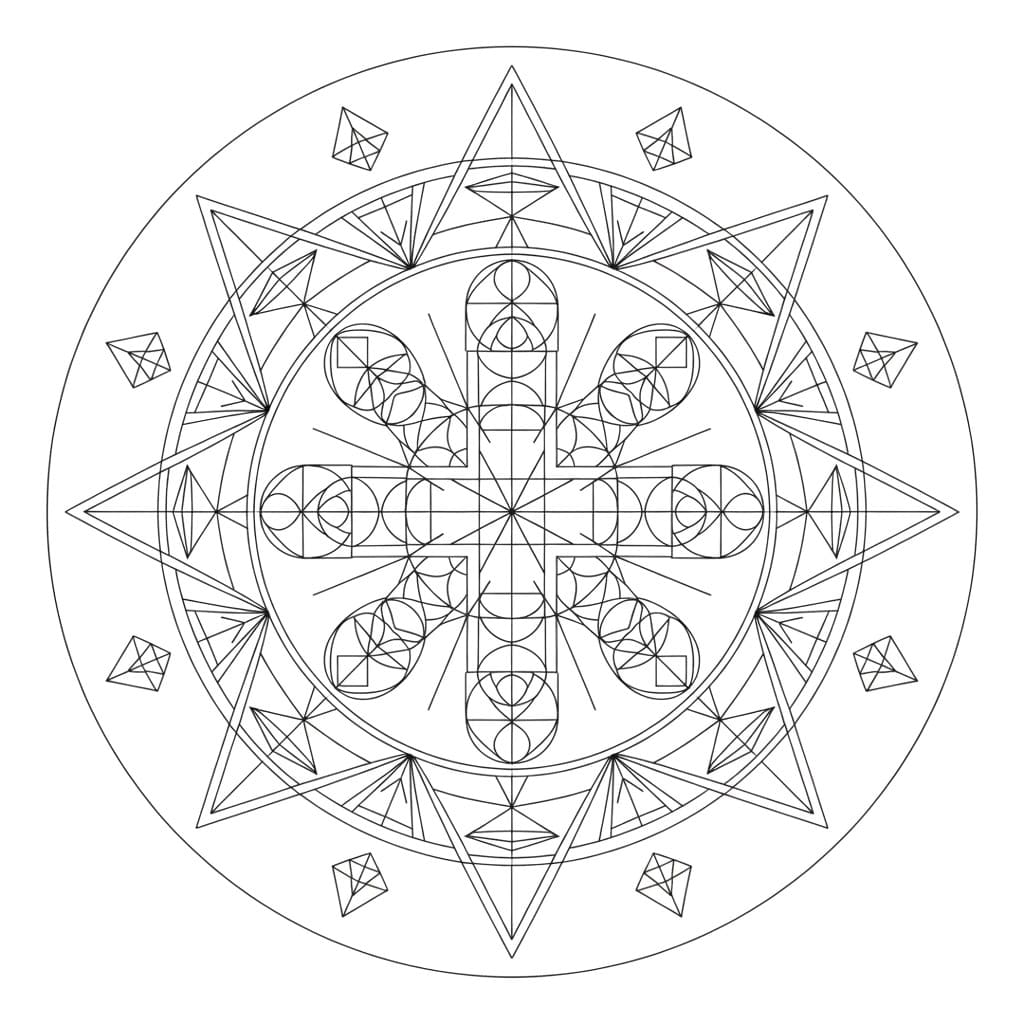Coloriage Mandala: Croix avec des formes géométriques Mandalas
