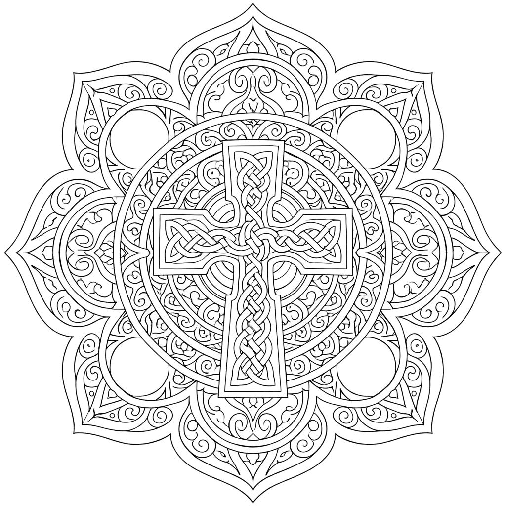 Coloriage Mandala: Croix avec motifs de nœuds Mandalas