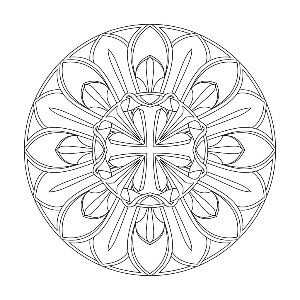Coloriage Mandala: Croix avec rayons de soleil Mandalas