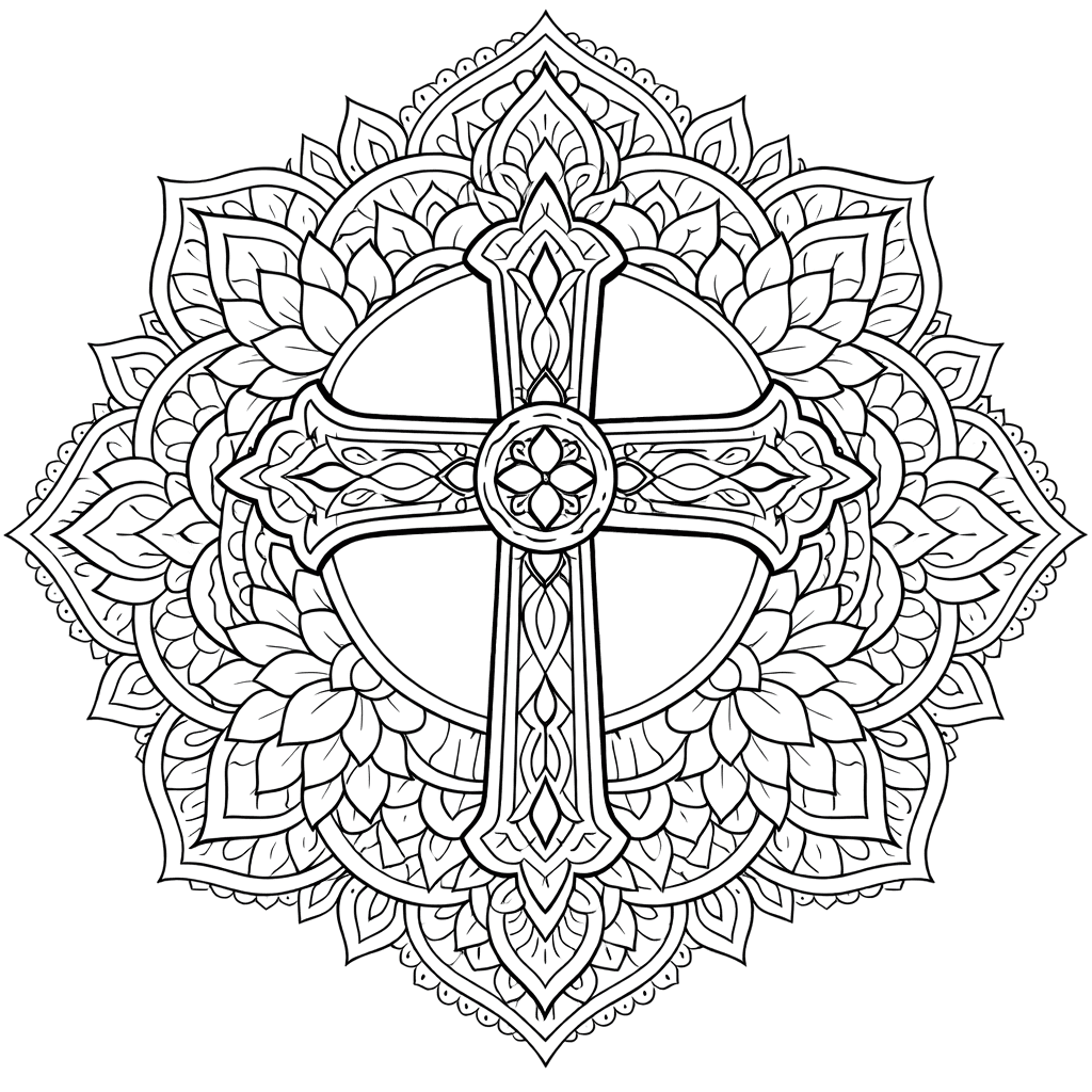 Coloriage Mandala: Croix délicate Mandalas