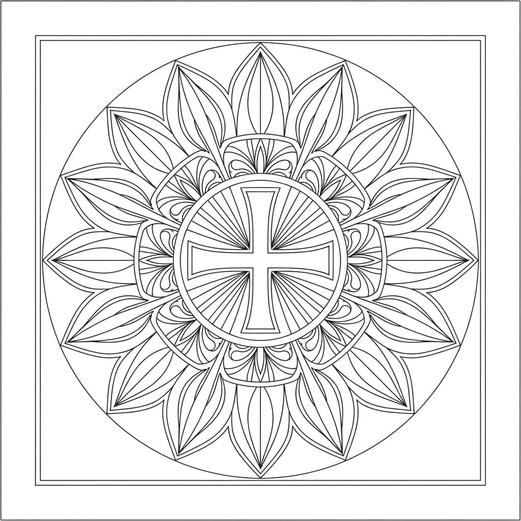 Coloriage Mandala: Croix en forme de soleil Mandalas