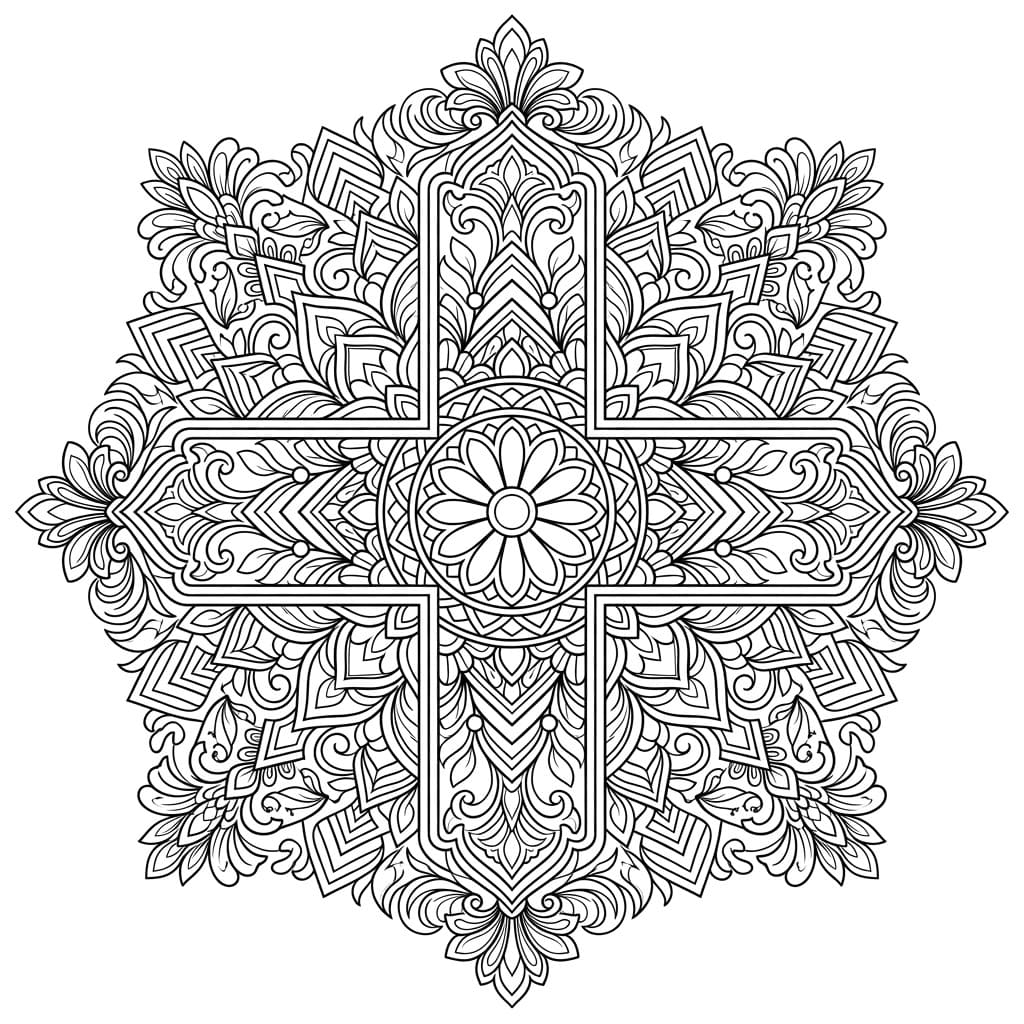 Coloriage Mandala: Croix pour adultes Mandalas