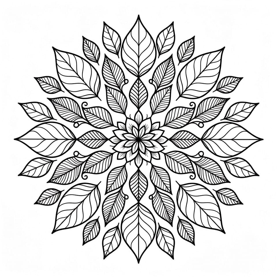 Coloriage Mandala: Feuilles élégantes Mandalas