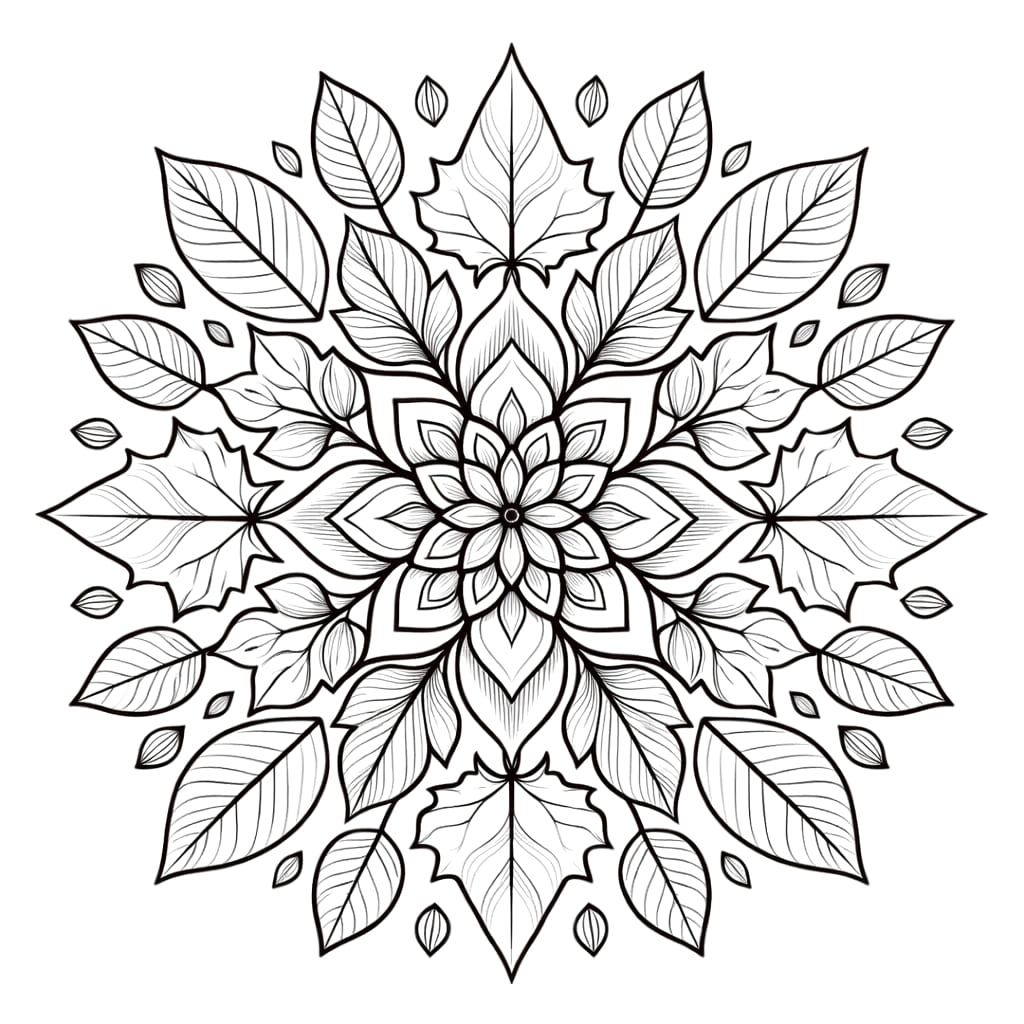 Coloriage Mandala: Feuilles en automne Mandalas