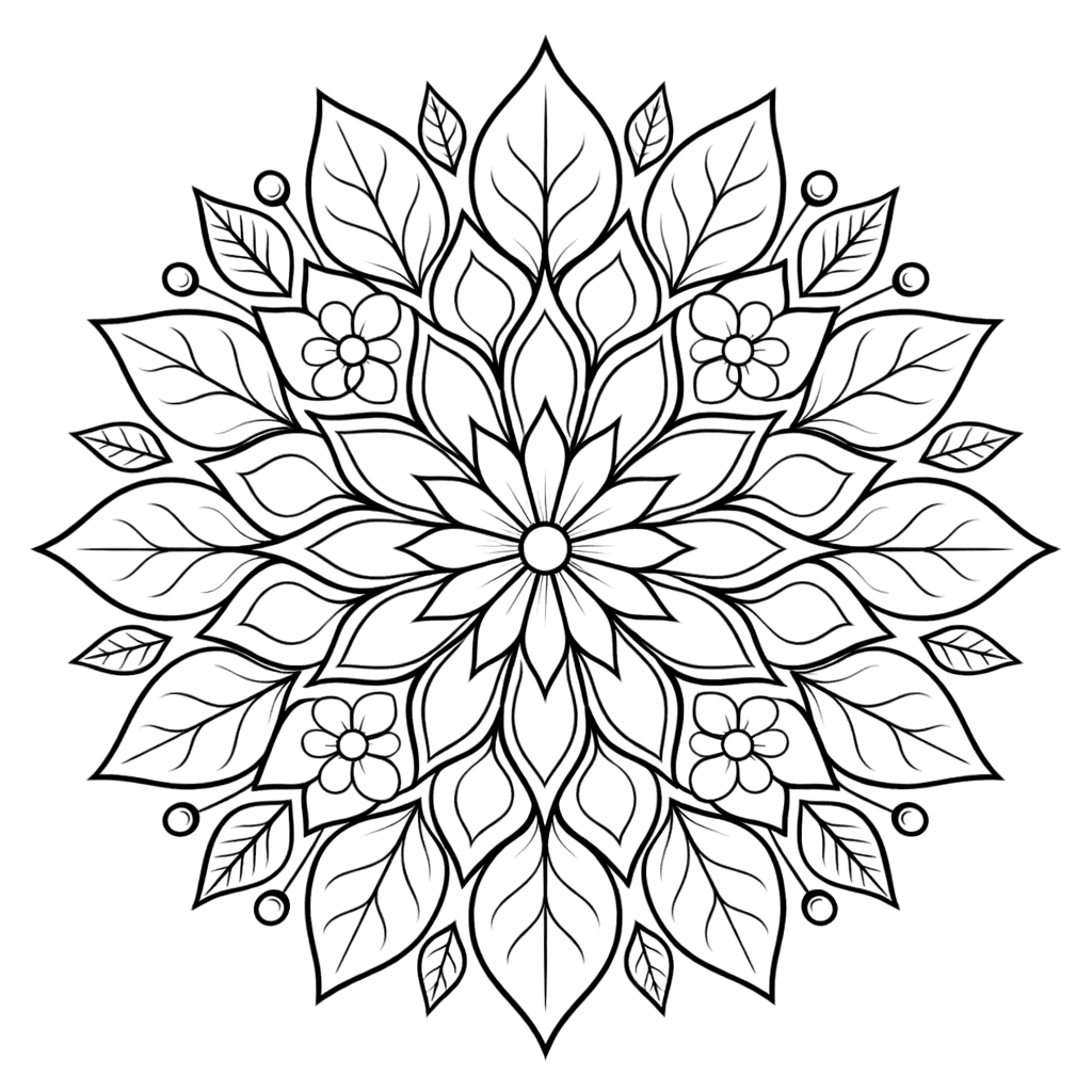 Coloriage Mandala: Feuilles et fleurs Mandalas