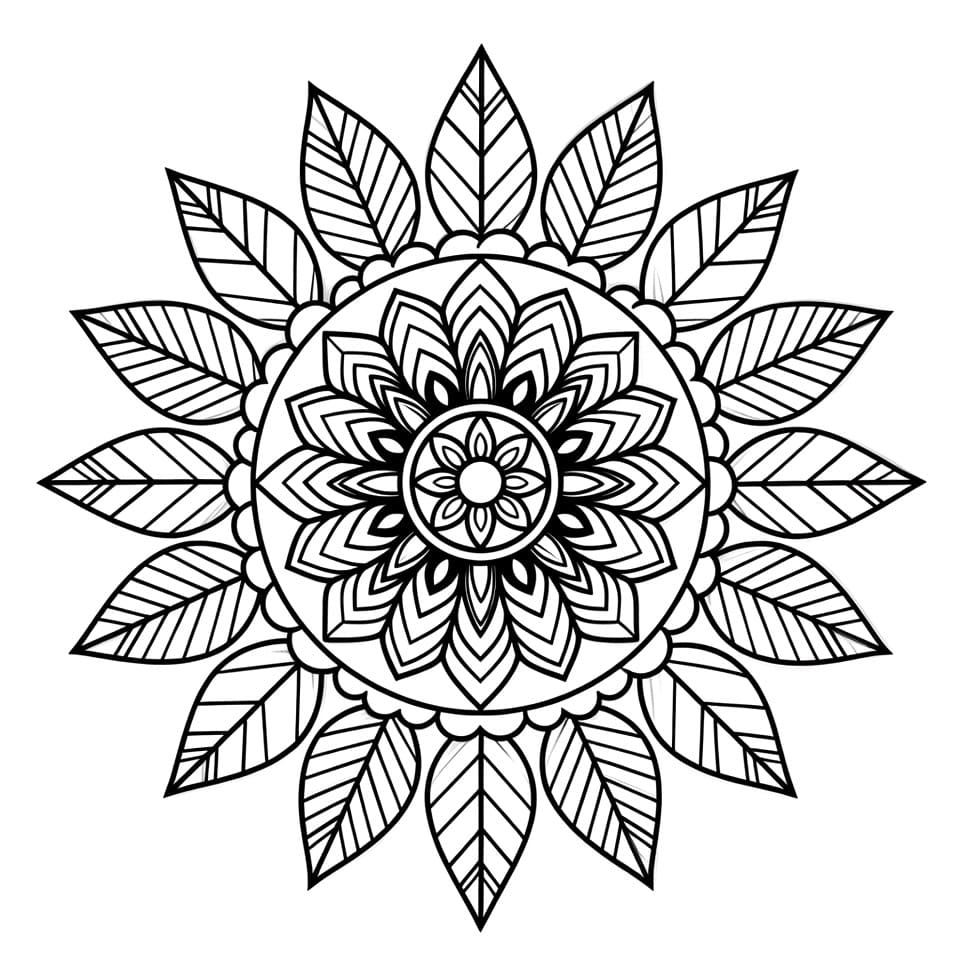 Coloriage Mandala: Feuilles jolies Mandalas
