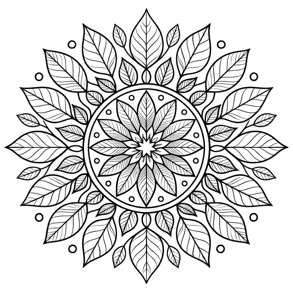 Coloriage Mandala: Feuilles merveilleux Mandalas