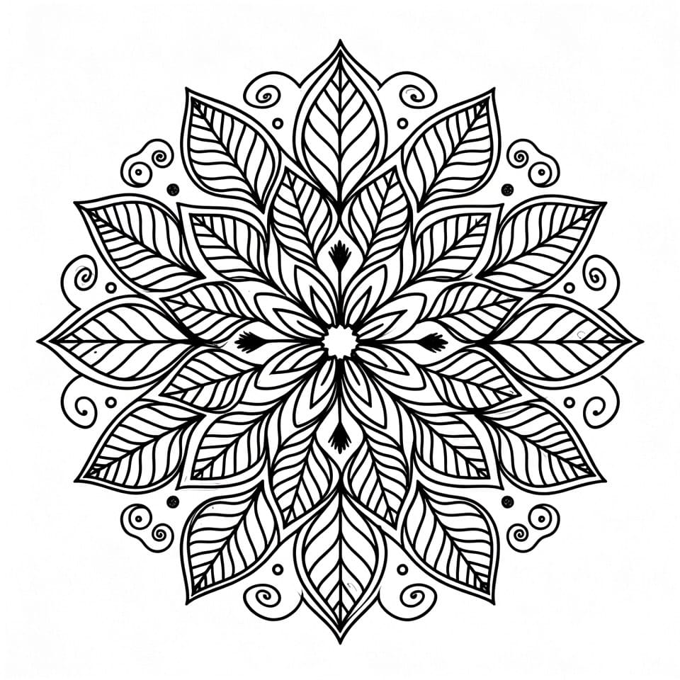Coloriage Mandala: Feuilles pou adultes Mandalas