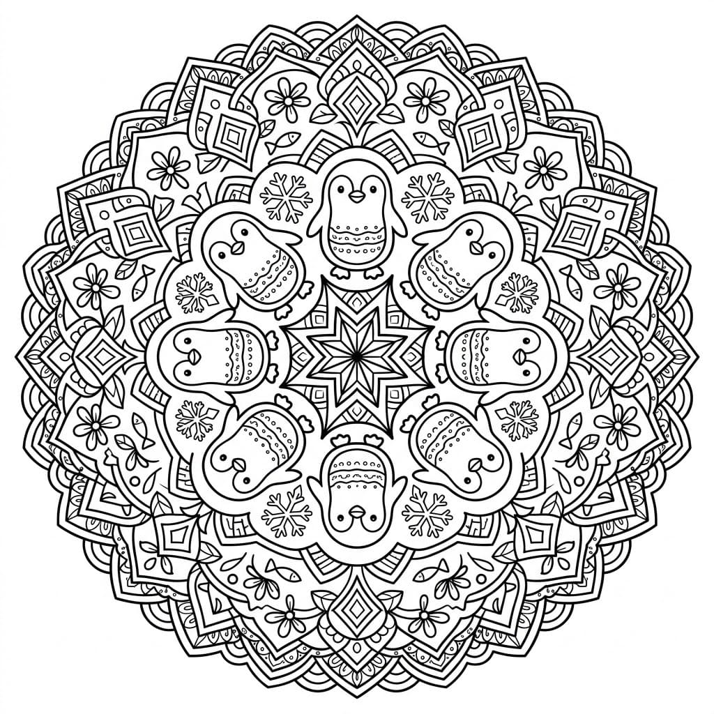 Coloriage Mandala Pingouins Mandalas