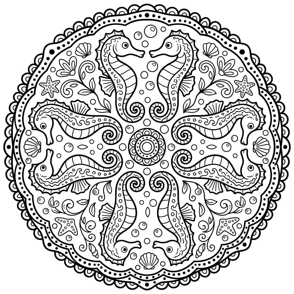 Coloriage Mandala Hippocampes Mandalas