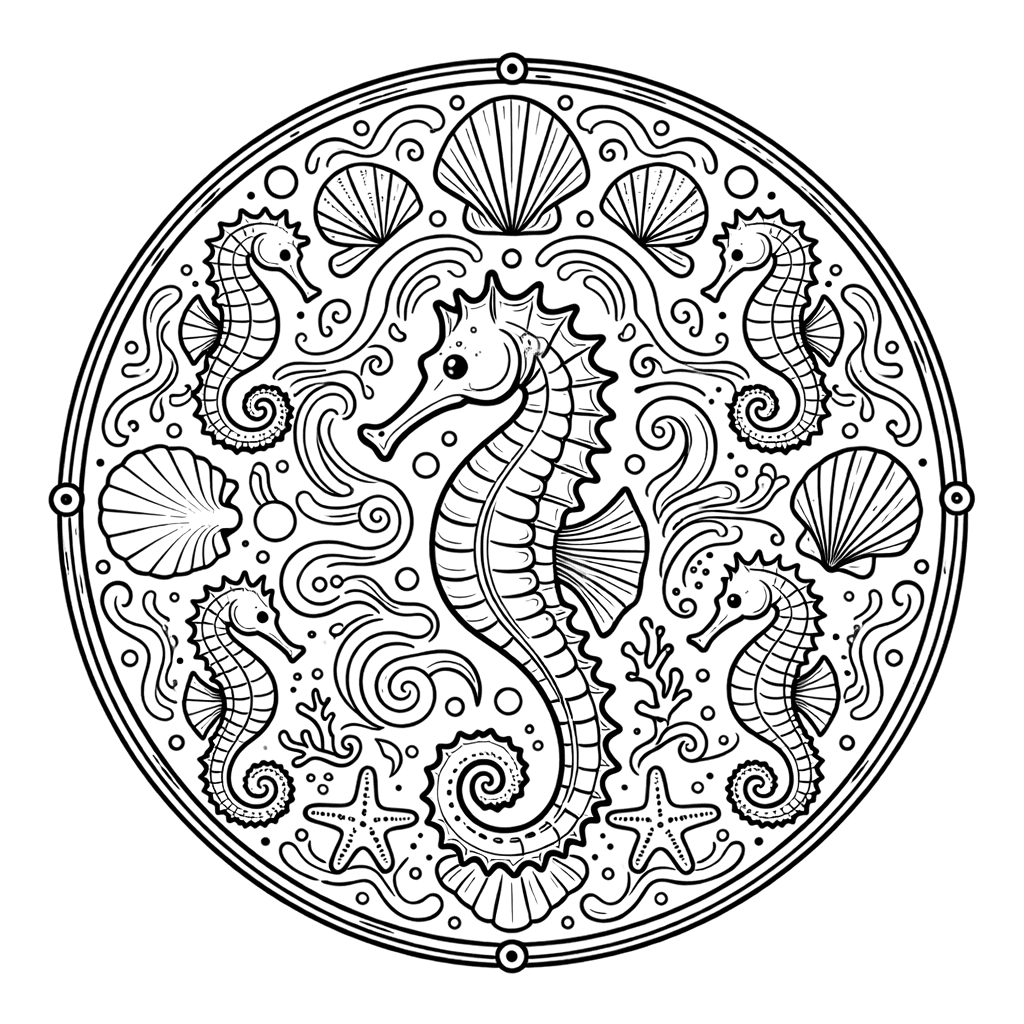 Coloriage Mandala: Hippocampes impressionnants Mandalas
