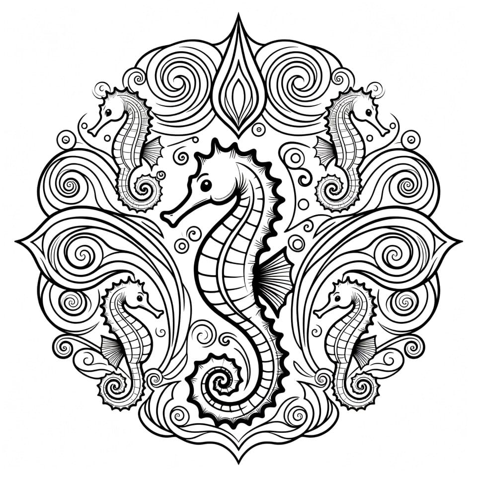 Coloriage Mandala: Hippocampes élégants Mandalas