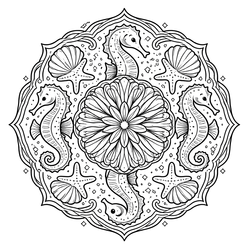 Coloriage Mandala: Hippocampes mignons Mandalas