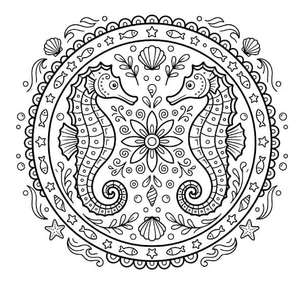 Coloriage Mandala: Hippocampes pour enfants Mandalas