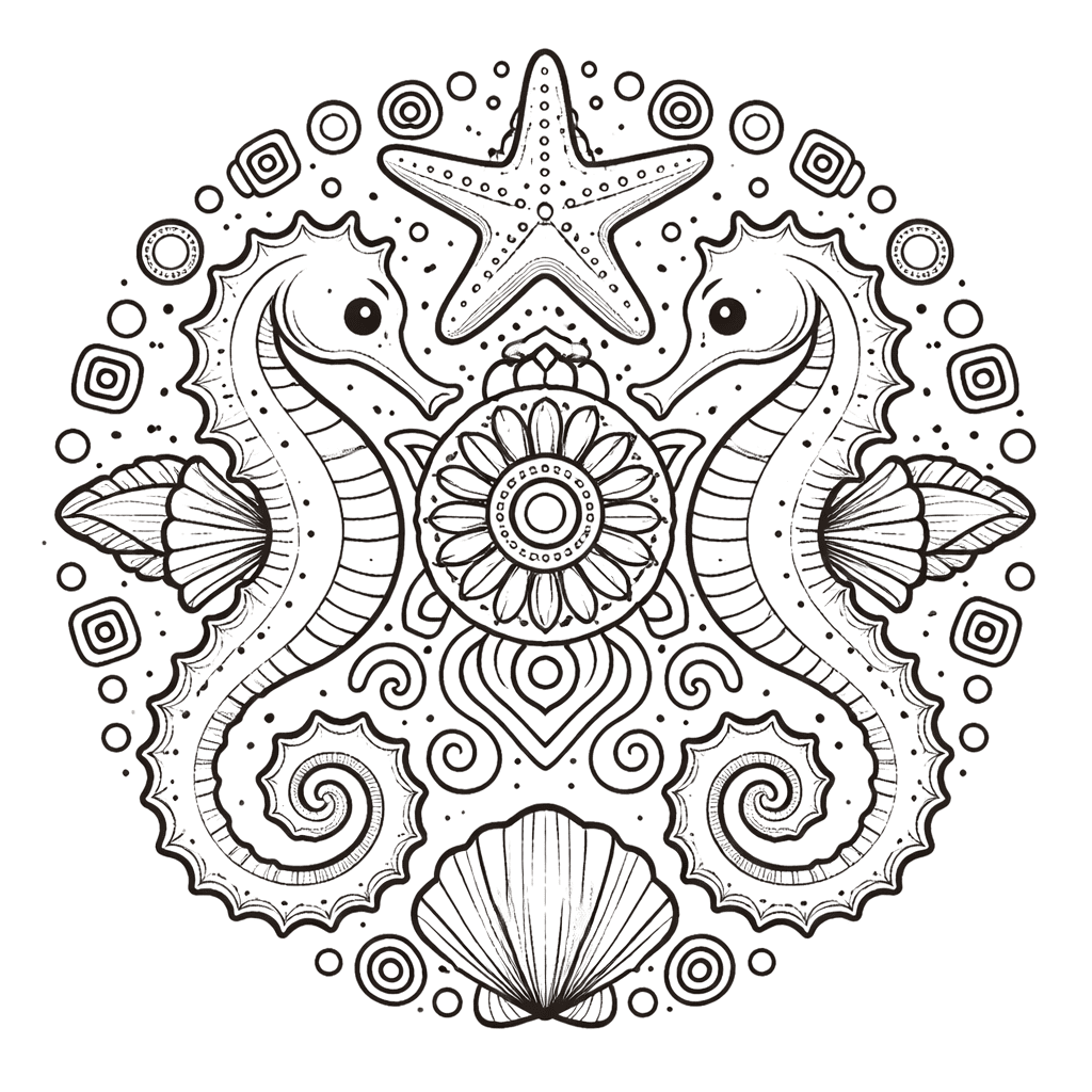 Coloriage Mandala: Hippocampes sous l'eau Mandalas