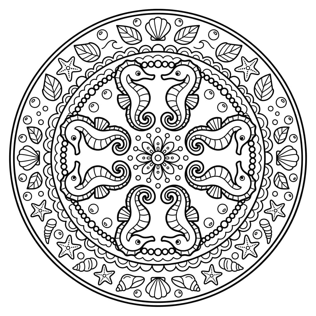 Coloriage Mandala: Jolis hippocampes Mandalas