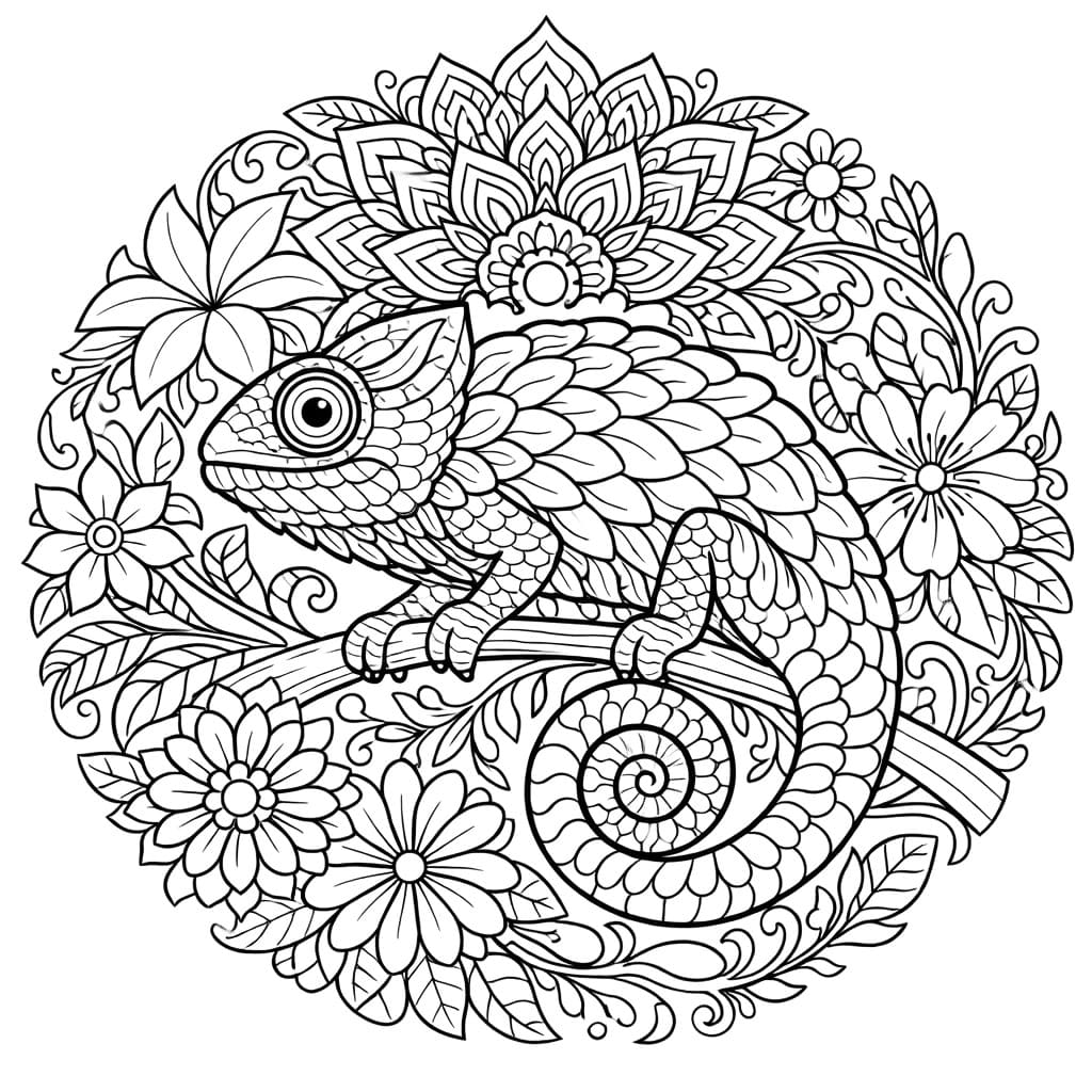 Coloriage Mandala: Magnifique caméléon Mandalas