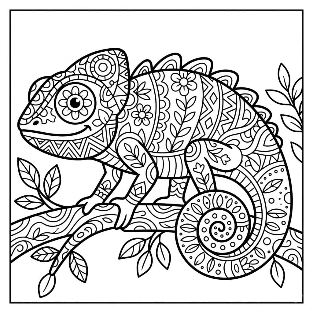Coloriage Mandala: Mignon caméléon Mandalas