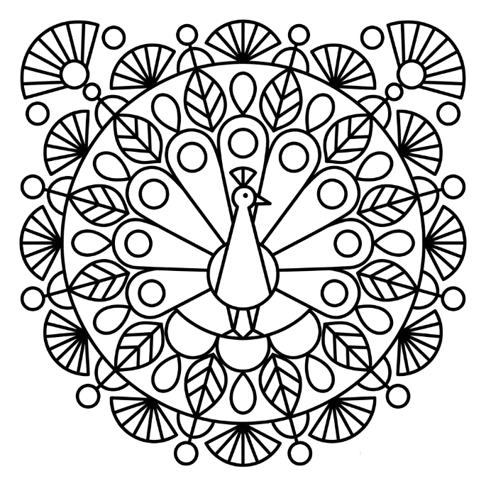 Coloriage Mandala: Paon facile Mandalas