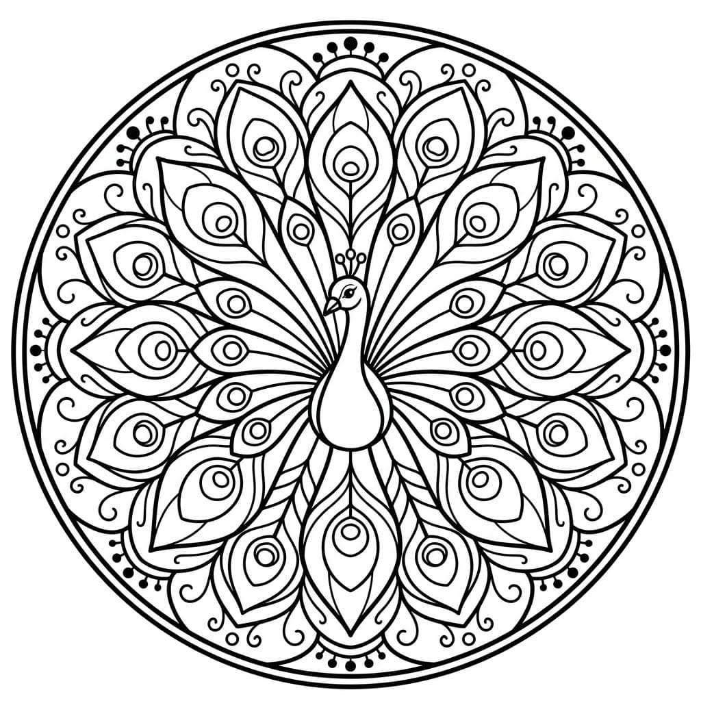Coloriage Mandala: Paon minimaliste Mandalas