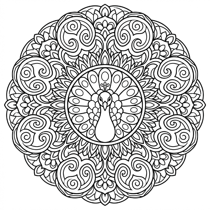 Coloriage Mandala: Paon orné Mandalas