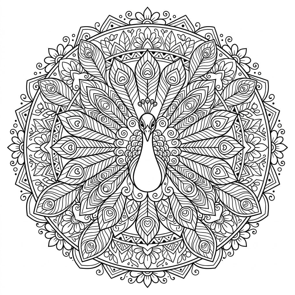 Coloriage Mandala: Paon pour adultes Mandalas