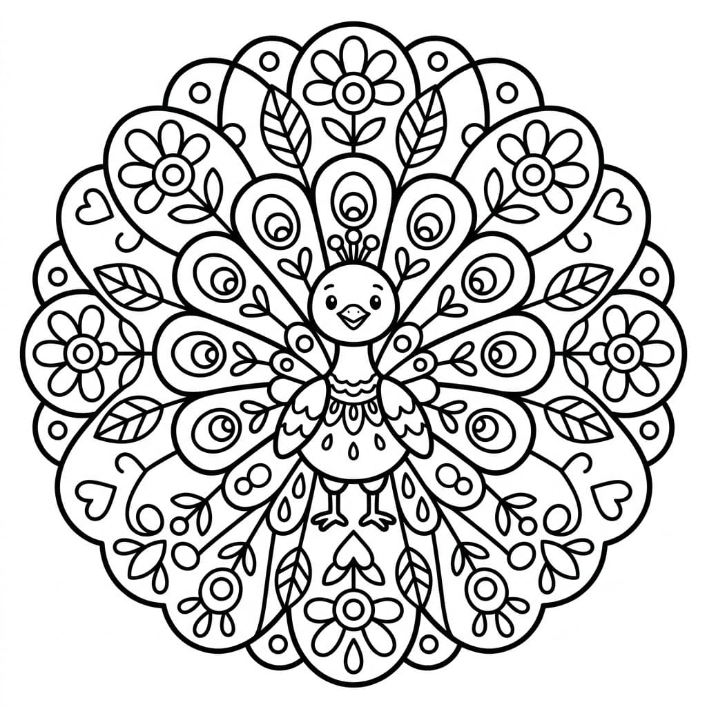 Coloriage Mandala: Paon pour enfants Mandalas